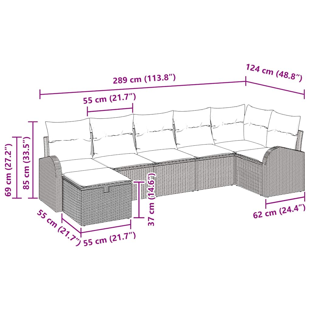 7 dalių Sodo Sofa Komplektas su Pagalvėlėmis Juodasis Poli Ratanas