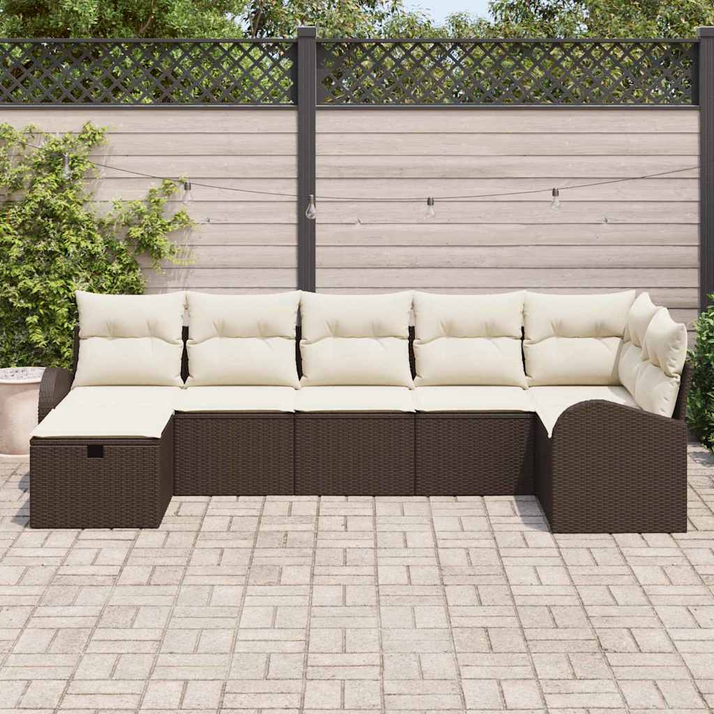 7 dalių sodų sofa komplektas su pagalvėlėmis ruda poli ratano