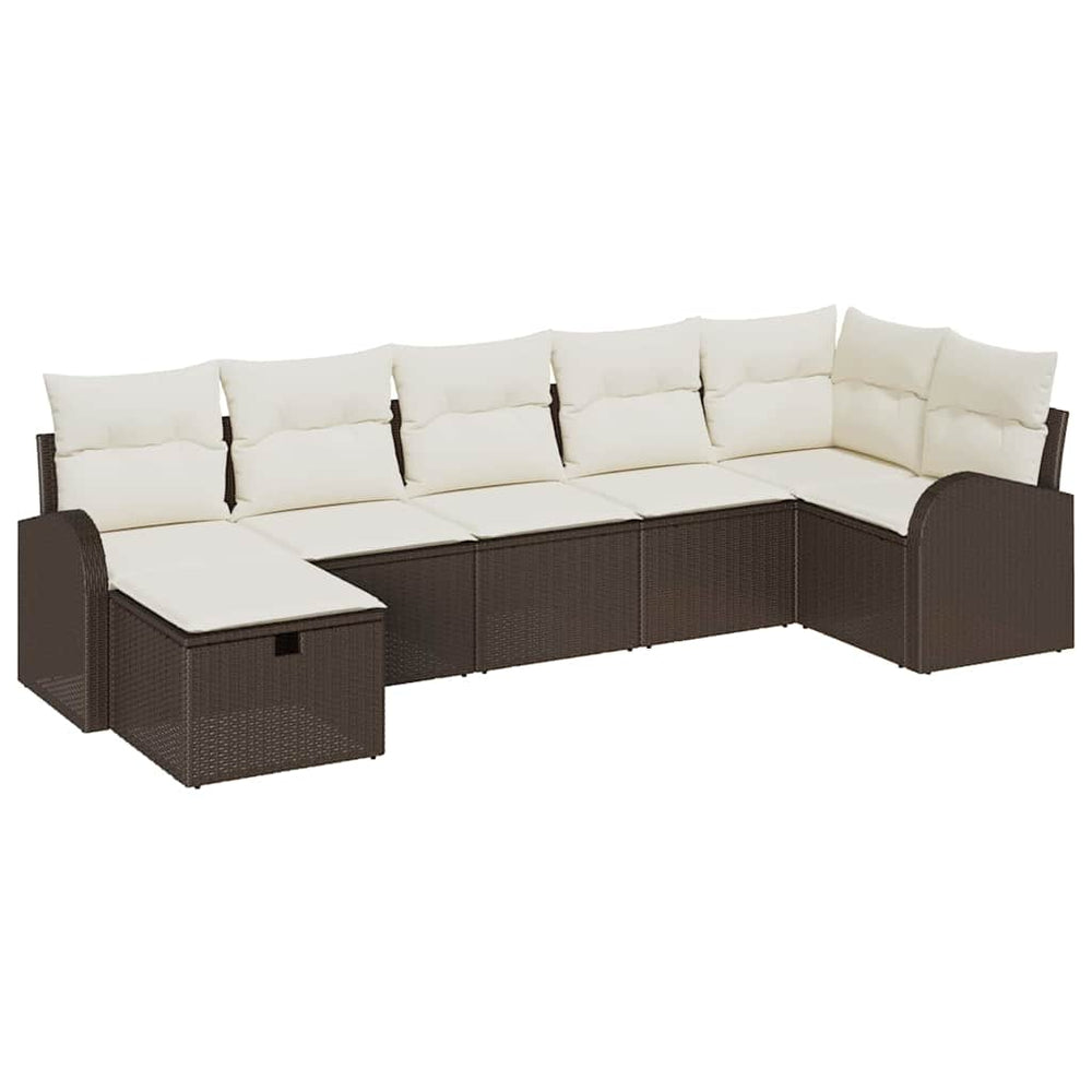 7 dalių sodų sofa komplektas su pagalvėlėmis ruda poli ratano