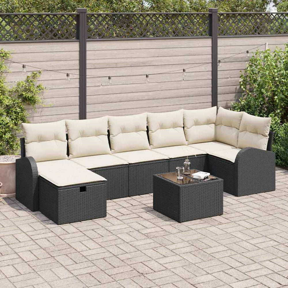 8 dalių sodo sofa komplektas su pagalvėlėmis juodas poli ratanas