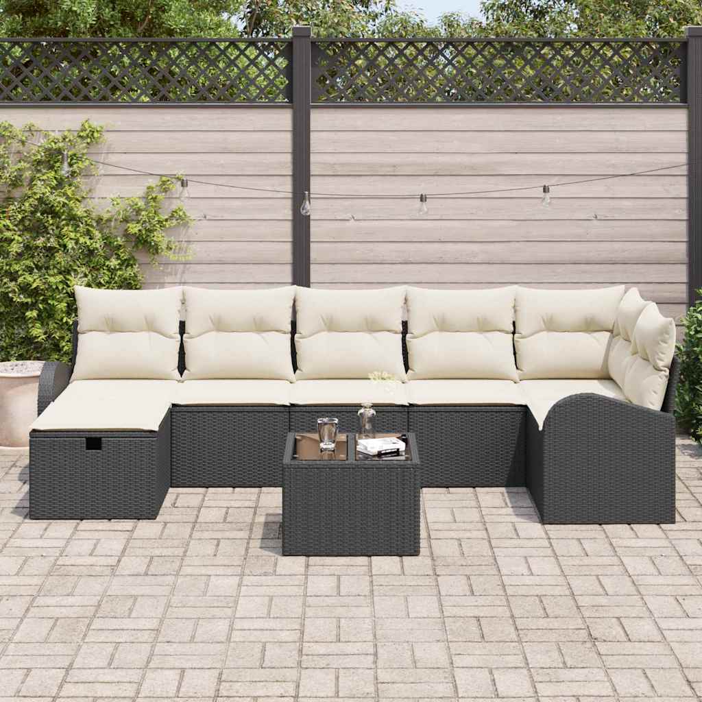 8 dalių sodo sofa komplektas su pagalvėlėmis juodas poli ratanas