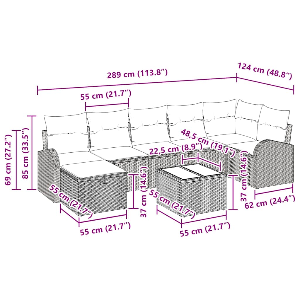 8 dalių sodo sofa komplektas su pagalvėlėmis juodas poli ratanas