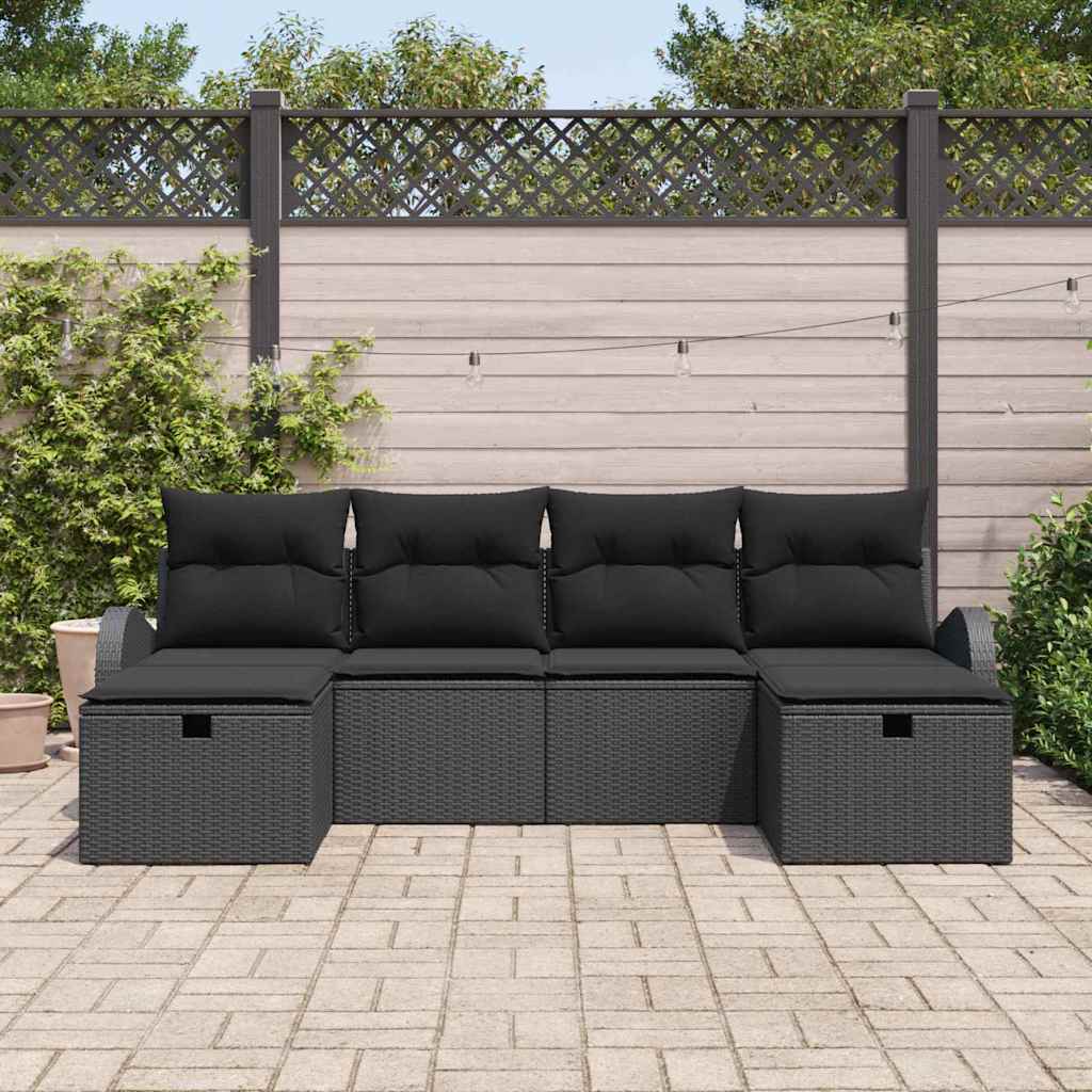 Sofos komplektas su pagalve su saugykla 6 pcs Juoda poliratanas