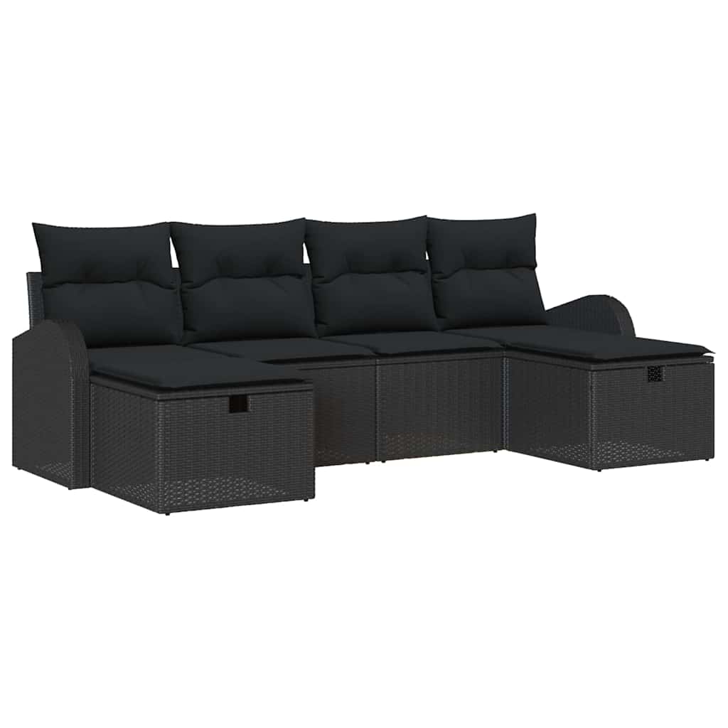 Sofos komplektas su pagalve su saugykla 6 pcs Juoda poliratanas