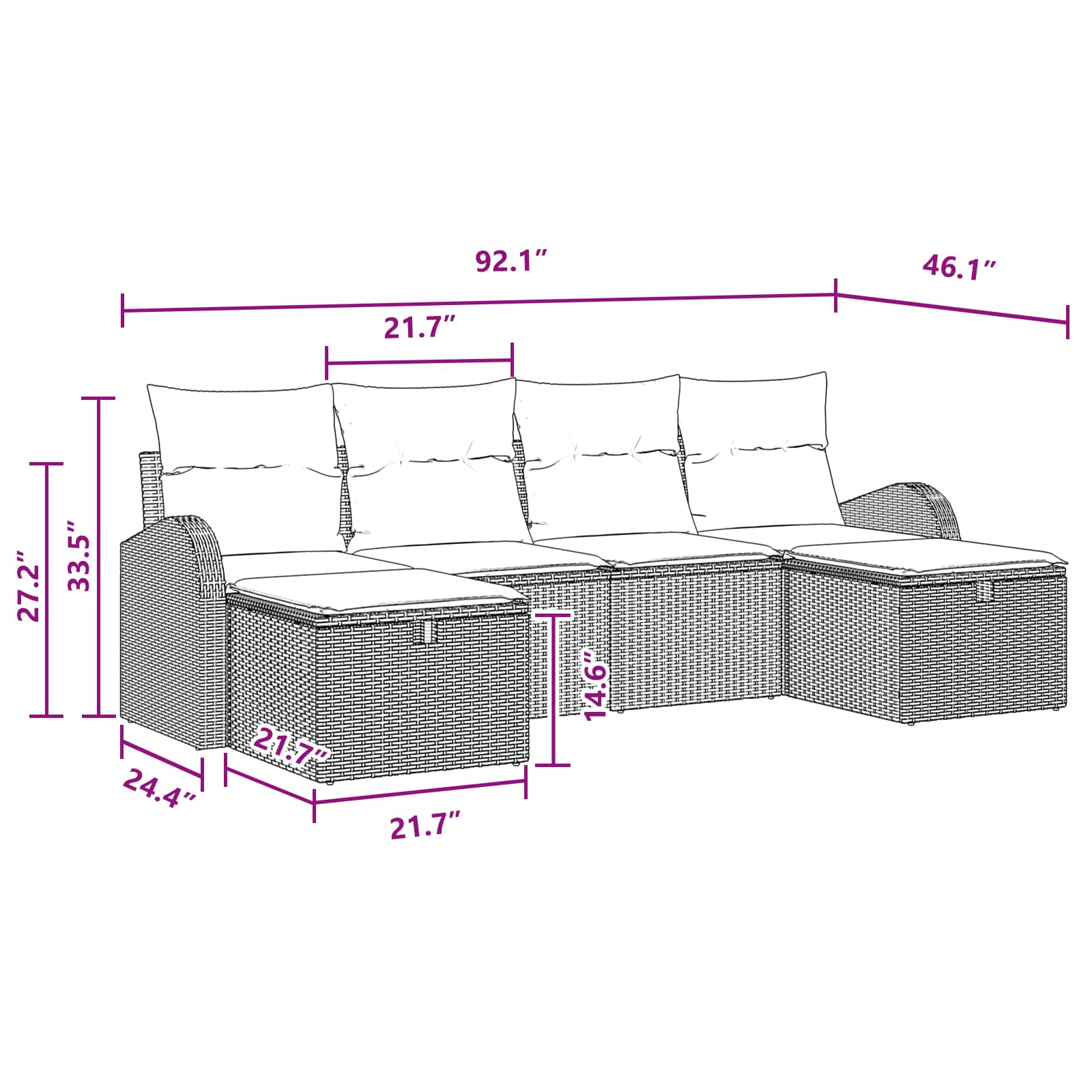 Sofos komplektas su pagalve 6 pcs Ruda ir raudona poliratanas