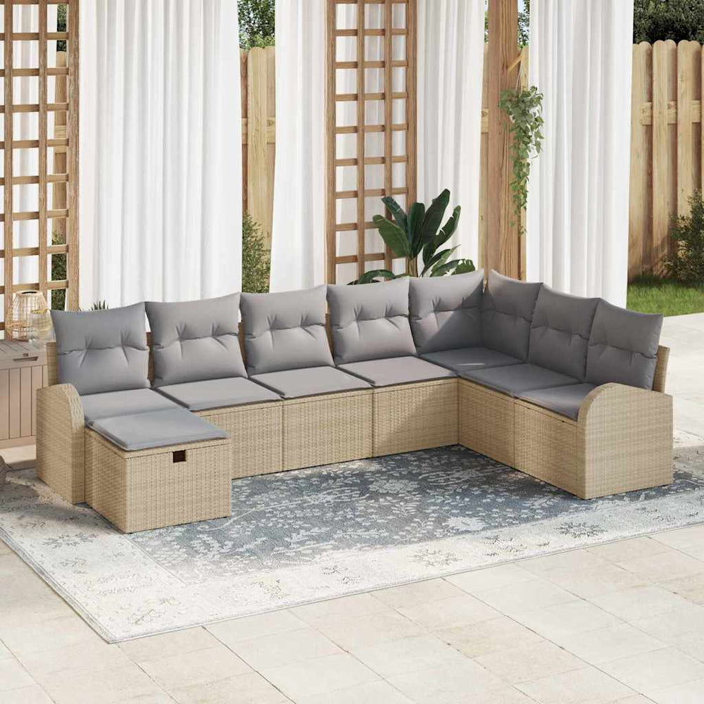 8 dalių sodo sofa rinkinys su pagalvėmis smėlio poli ratanu