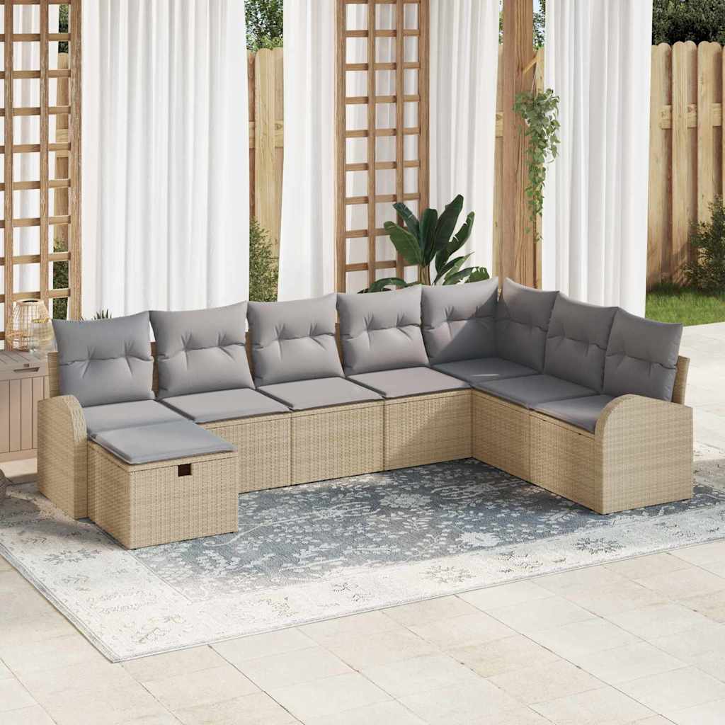 8 dalių sodo sofa rinkinys su pagalvėmis smėlio poli ratanu