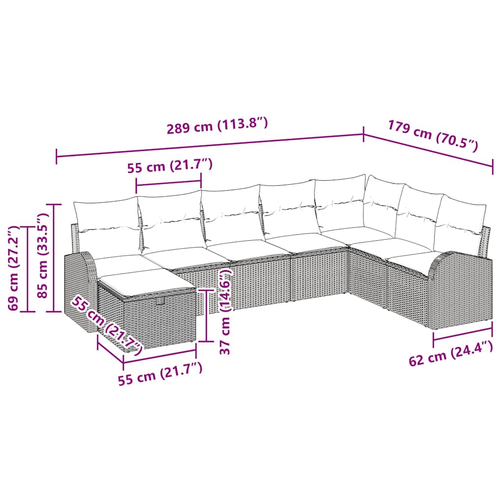 8 dalių sodo sofa su pagalvėmis smėlio spalvos poli ratanas