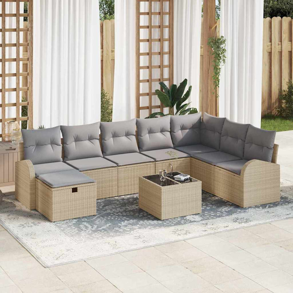 9 dalių sodo sofa rinkinys su pagalvėlėmis pilkas poli rotangas