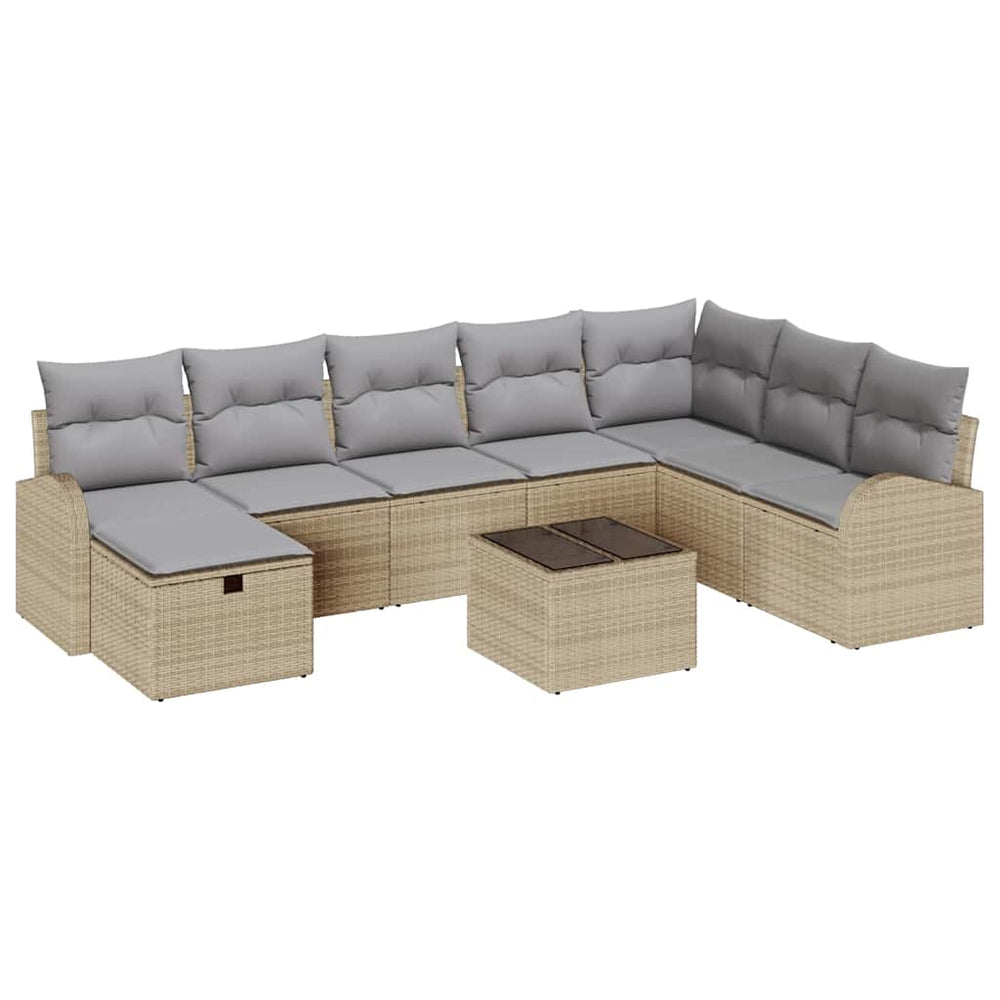 9 dalių sodo sofa rinkinys su pagalvėlėmis pilkas poli rotangas