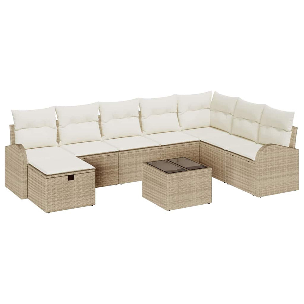 9-piece Garden Sofa Set with Cushions, Beige Poly Rattan
