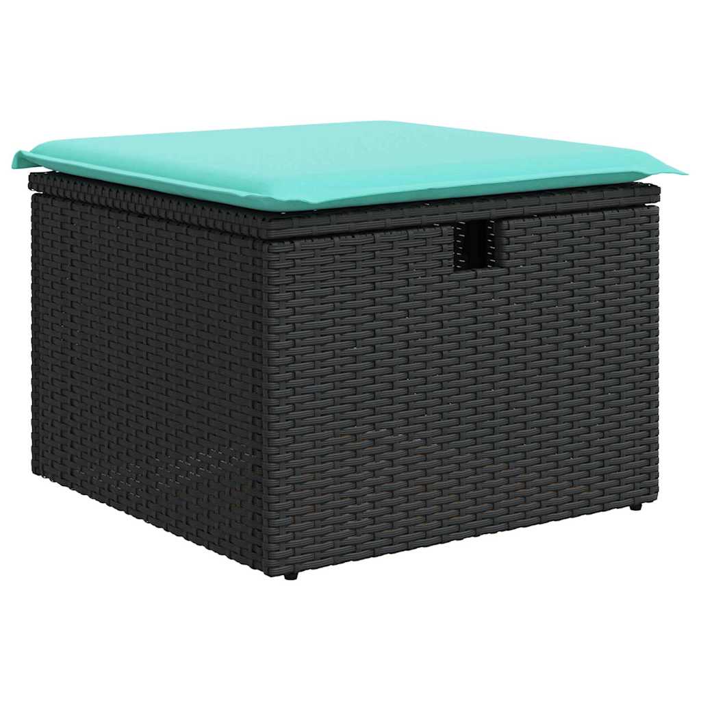Sofa set with cushion 4 pcs Black and turquoise poly rattan