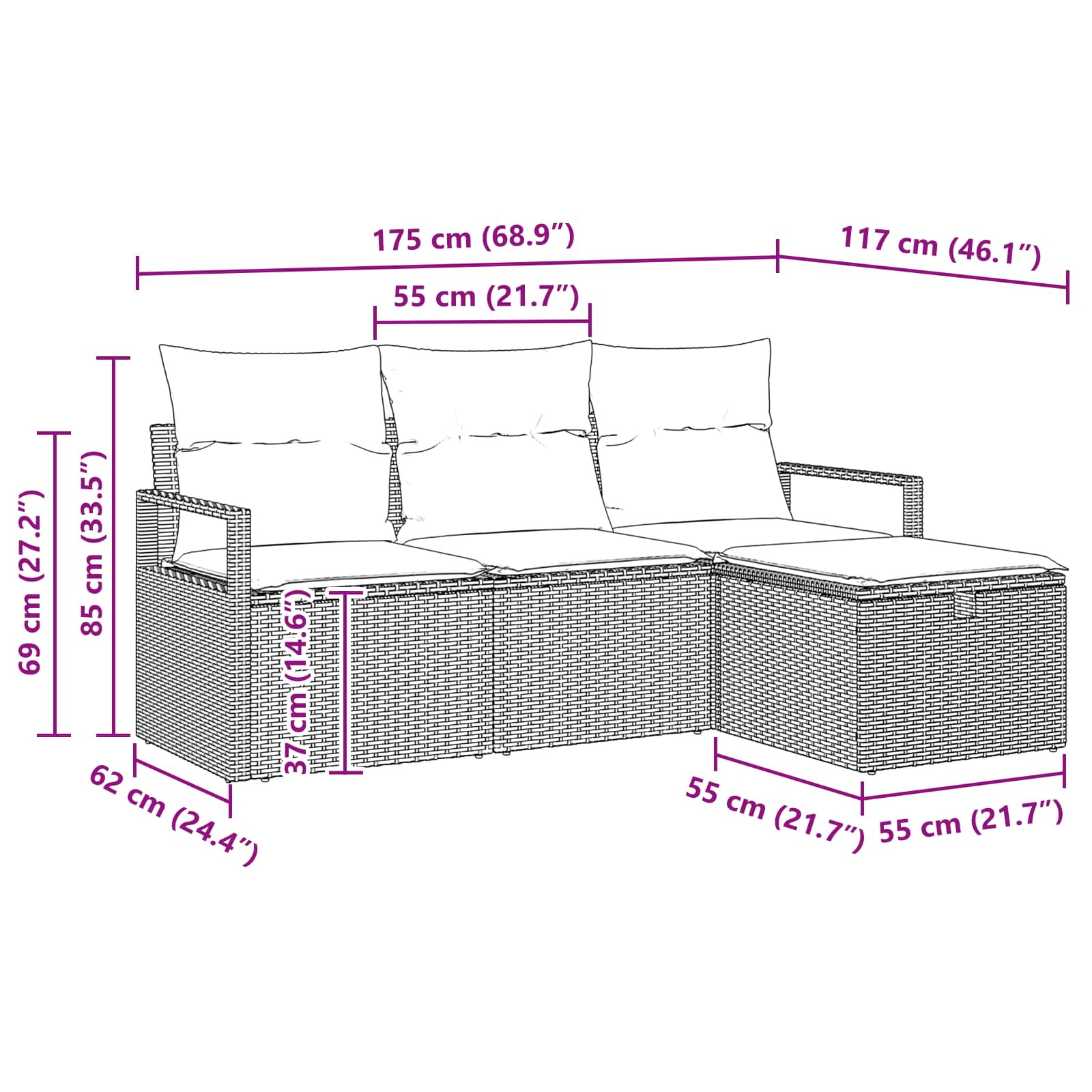 Sofa set with cushion 4 pcs Black and turquoise poly rattan