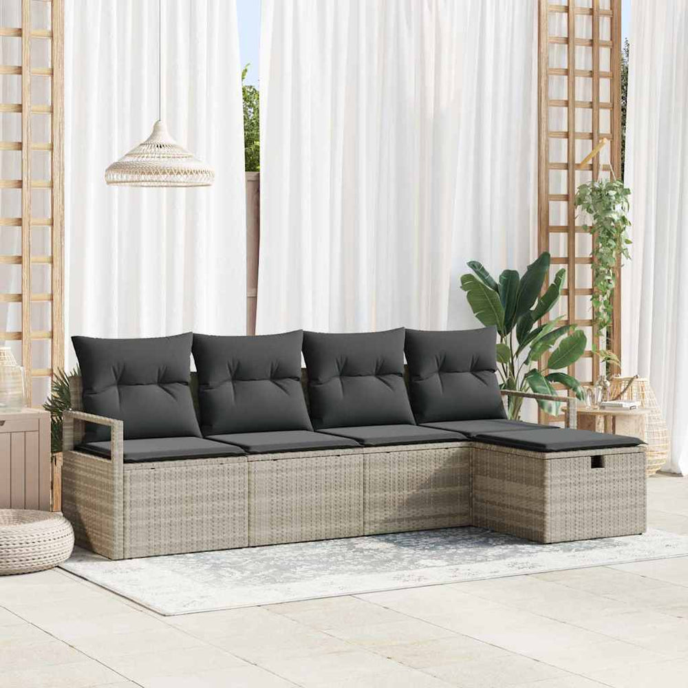 5 dalių sodo sofa komplektas su pagalvėlėmis, šviesiai pilka, poli ratanas