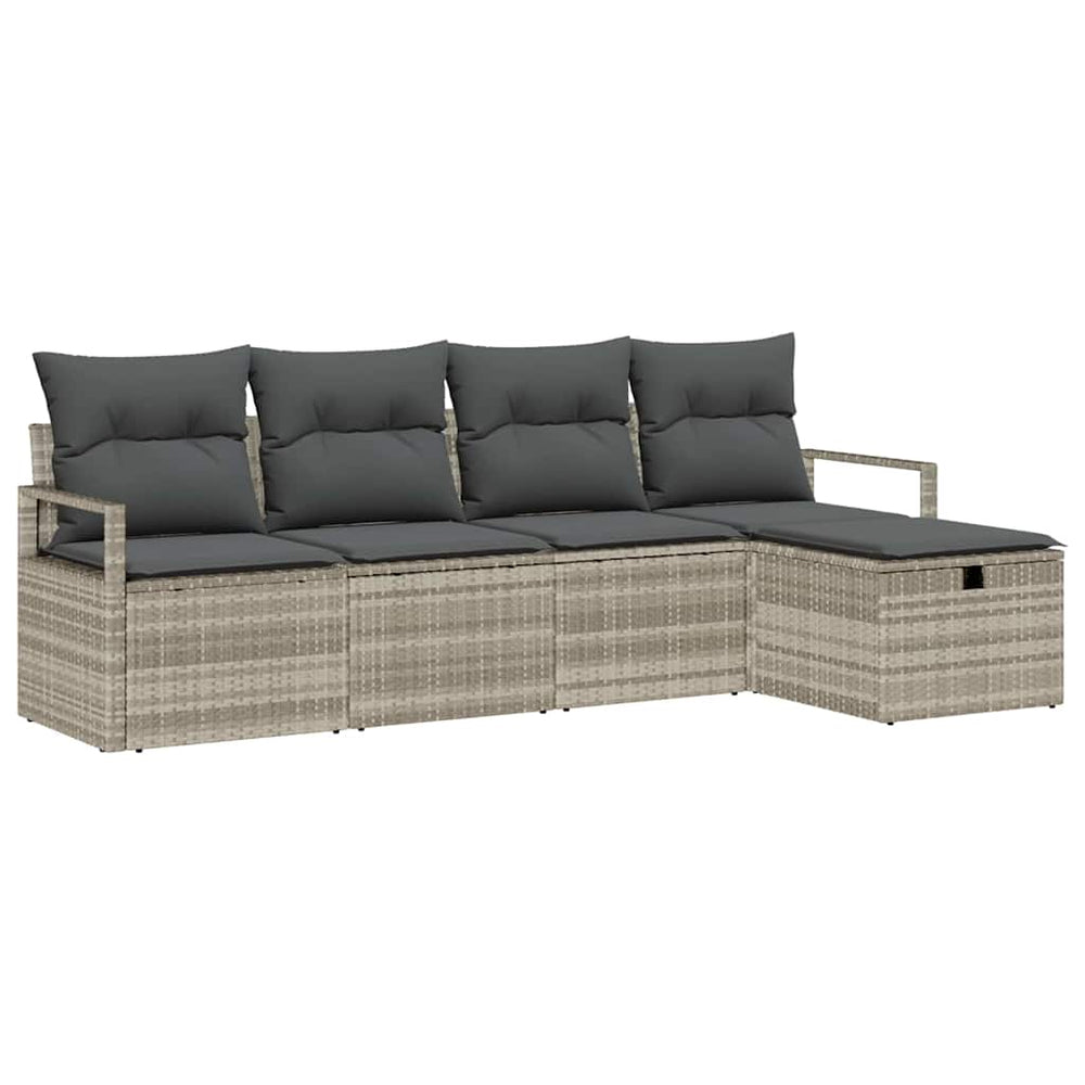 5 dalių sodo sofa komplektas su pagalvėlėmis, šviesiai pilka, poli ratanas