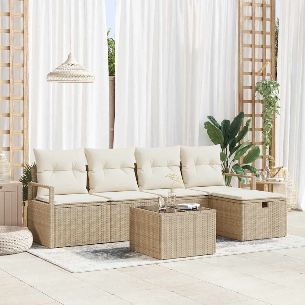 6 dalių sodo sofa su pagalvėmis kreminė poli rataninė