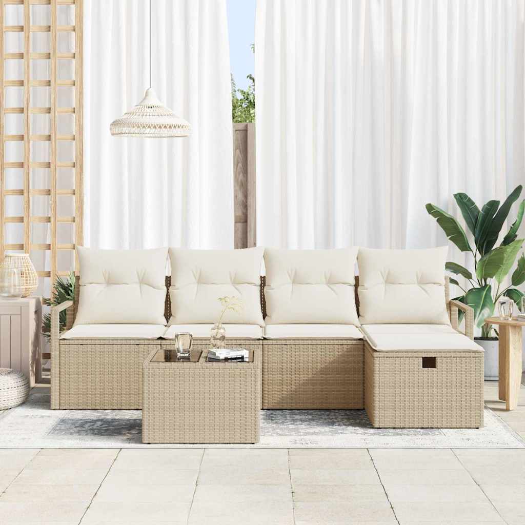 6 dalių sodo sofa su pagalvėmis kreminė poli rataninė
