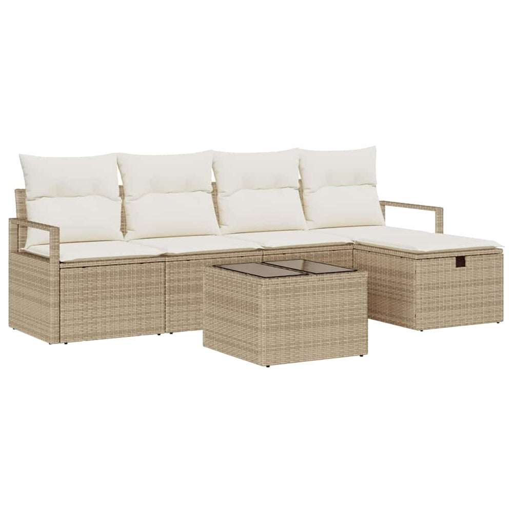 6 dalių sodo sofa su pagalvėmis kreminė poli rataninė