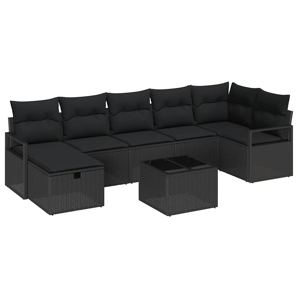 Sofos komplektas su pagalve su saugykla 8 pcs Juoda poliratanas
