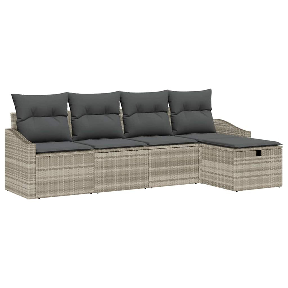 5 Dalių Sodo Sofa Komplektas su Pagalvėmis Šviesiai Pilkas Poli Ratanas