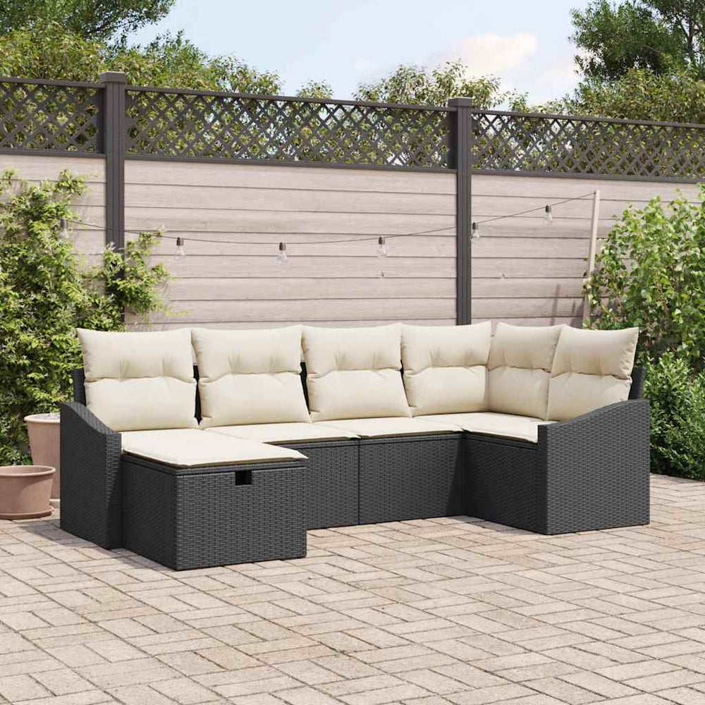 6 dalių Sodo Sofa Rinkinys su Paminkštinimais Juodas Poli Ratanas