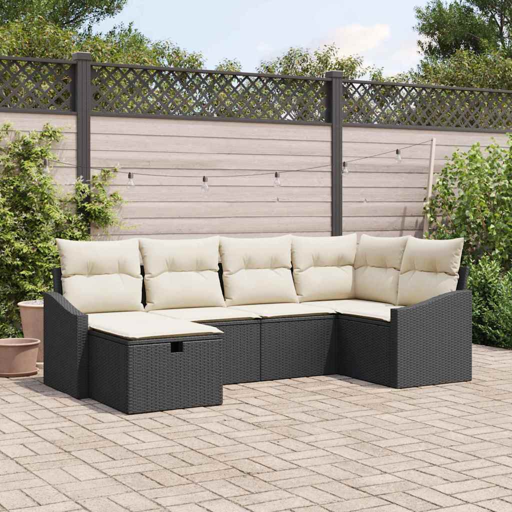 6 dalių Sodo Sofa Rinkinys su Paminkštinimais Juodas Poli Ratanas
