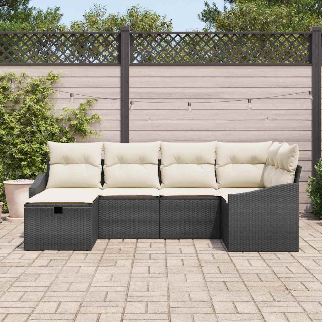 6 dalių Sodo Sofa Rinkinys su Paminkštinimais Juodas Poli Ratanas