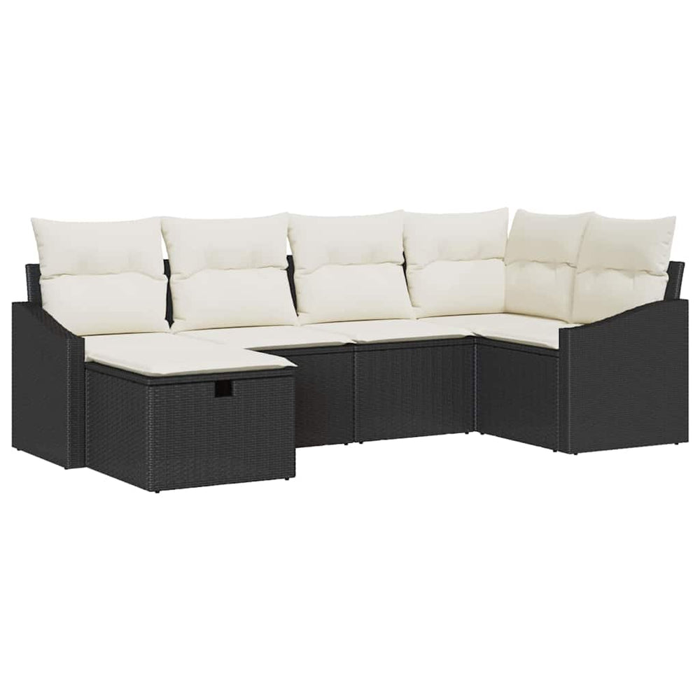 6 dalių Sodo Sofa Rinkinys su Paminkštinimais Juodas Poli Ratanas