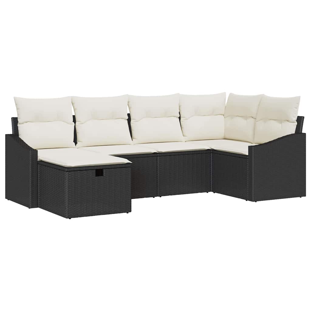 6 dalių Sodo Sofa Rinkinys su Paminkštinimais Juodas Poli Ratanas