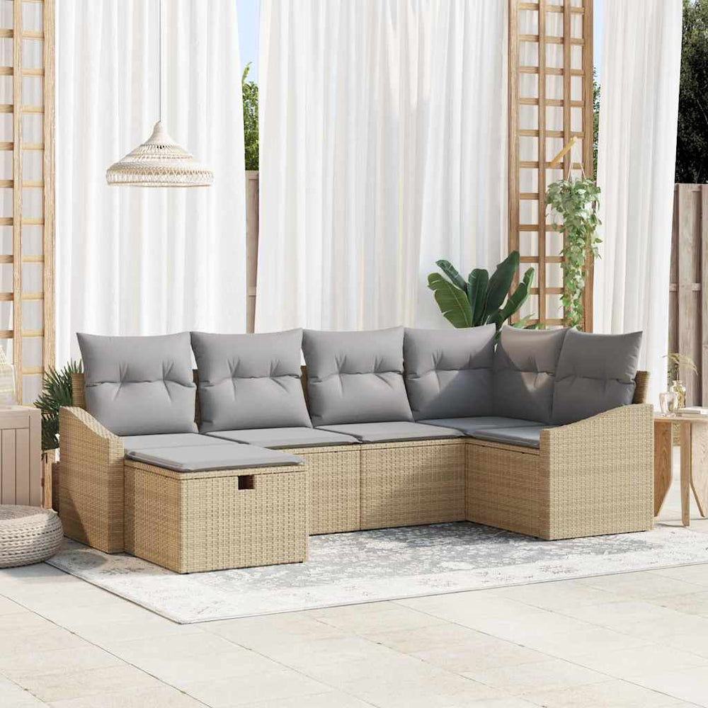 6 dalių sodo sofa su pagalvėlėmis smėlio poli ratanas