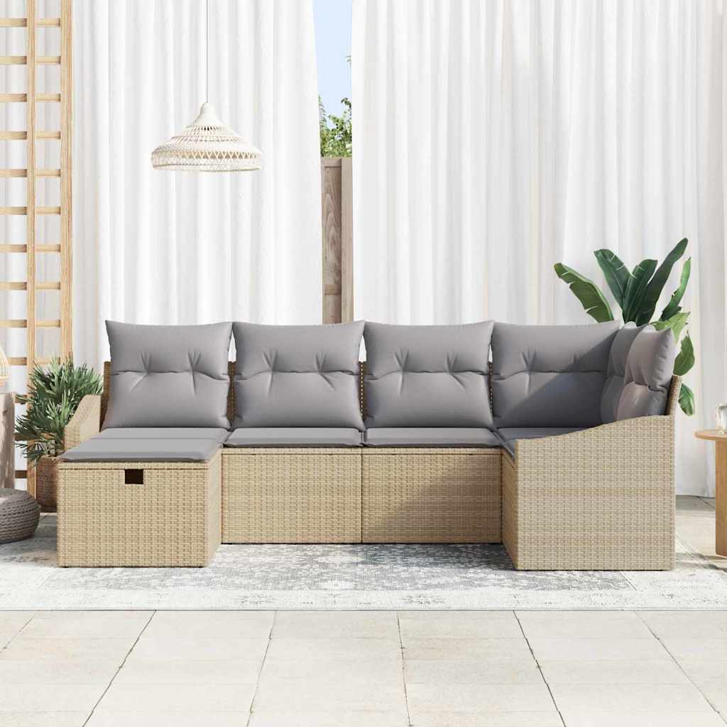 6 dalių sodo sofa su pagalvėlėmis smėlio poli ratanas