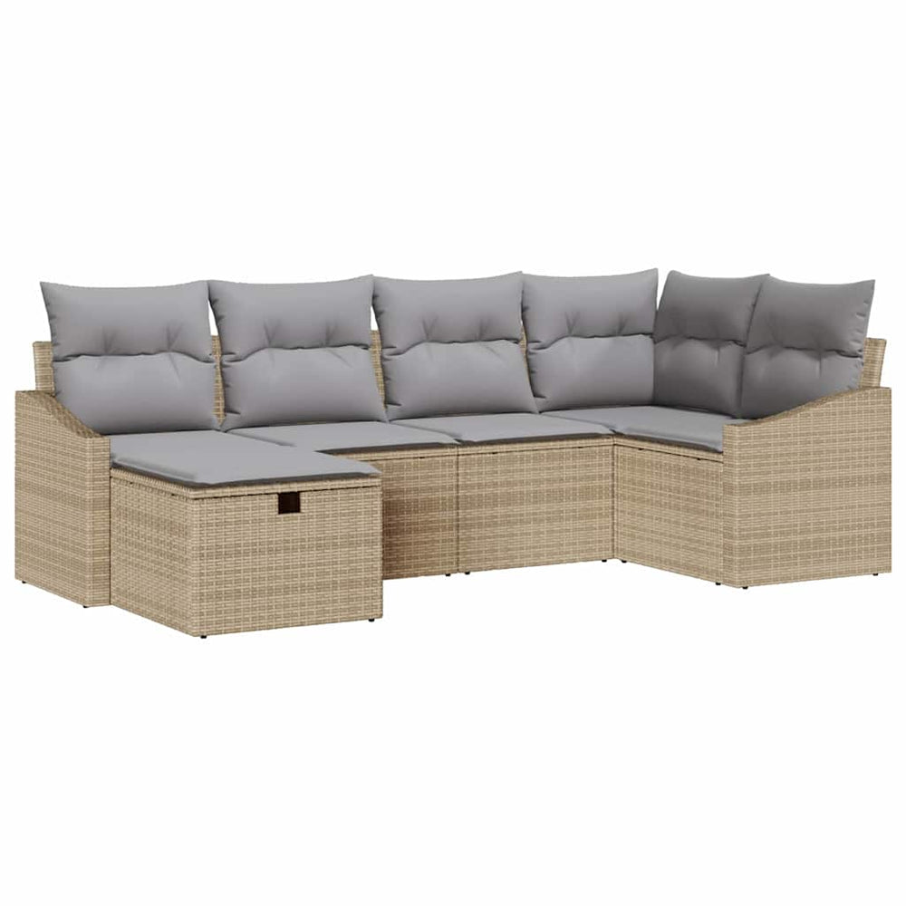 6 dalių sodo sofa su pagalvėlėmis smėlio poli ratanas