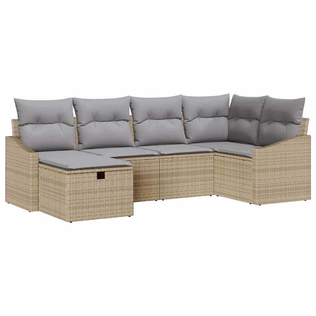 6 dalių sodo sofa su pagalvėlėmis smėlio poli ratanas