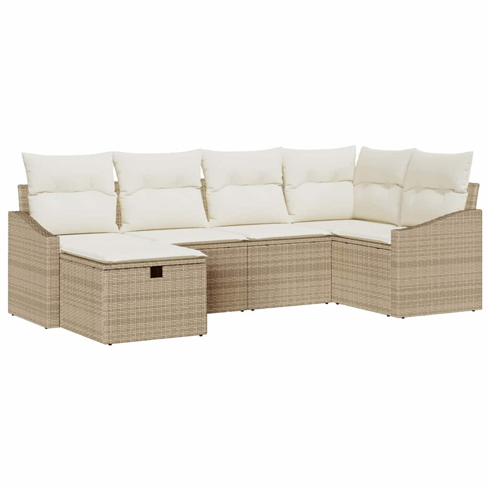 6 dalių sodo sofa komplektas su pagalvėlėmis Smėlio spalvos poli ratanas
