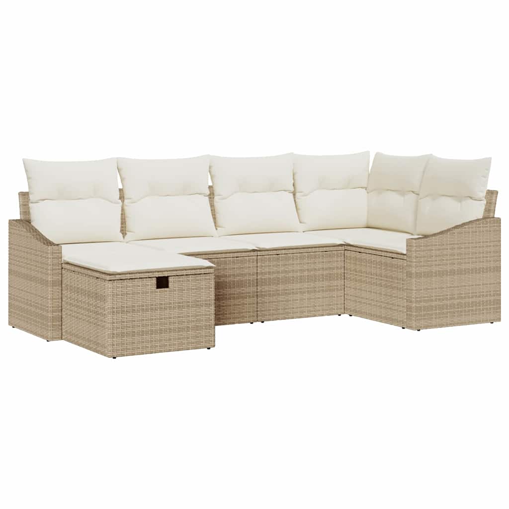 6 dalių sodo sofa komplektas su pagalvėlėmis Smėlio spalvos poli ratanas