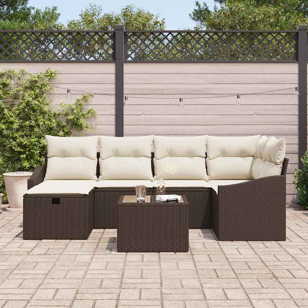 7 Dalių Sodo Sofa Komplektas su Pagalvėlėmis Ruda Poli Ratanas
