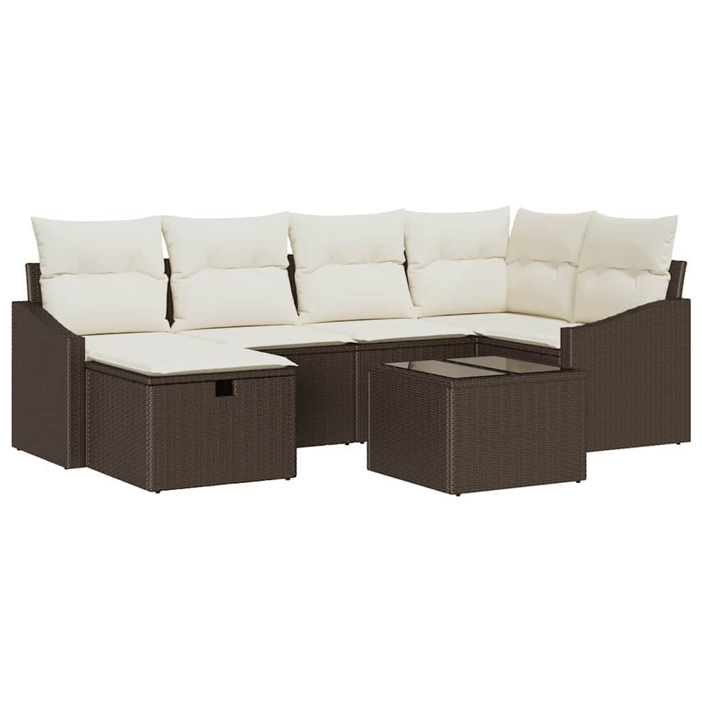 7 Dalių Sodo Sofa Komplektas su Pagalvėlėmis Ruda Poli Ratanas