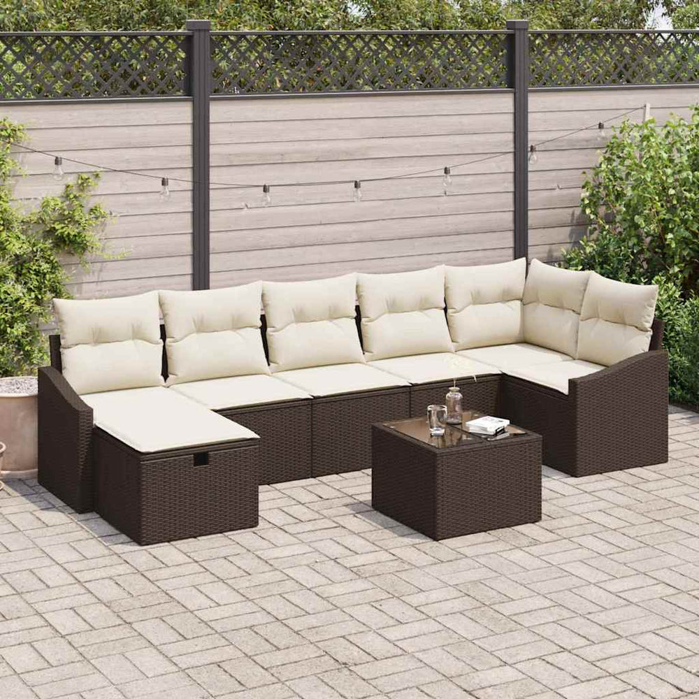 8 Dalių Sodo Sofa Komplektas Su Pagalvėmis Ruda Poli Ratanų
