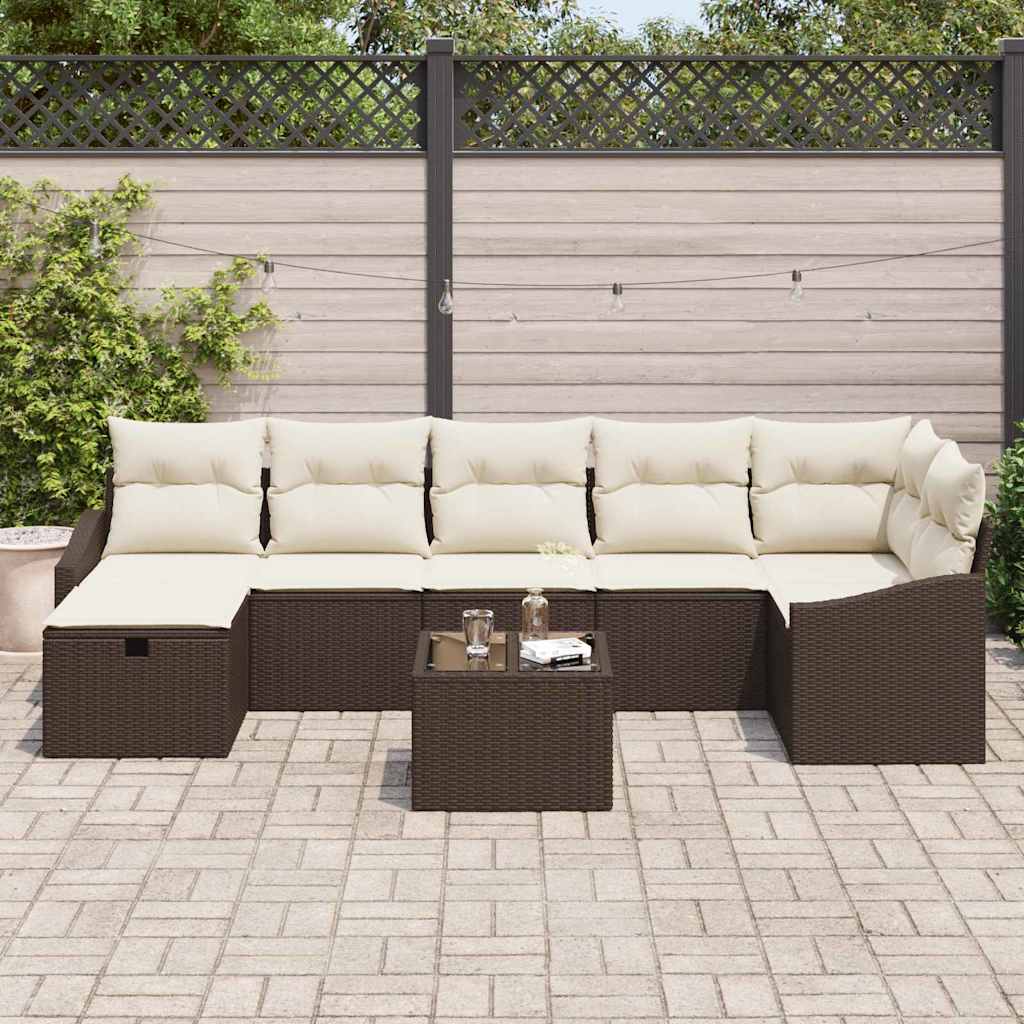 8 Dalių Sodo Sofa Komplektas Su Pagalvėmis Ruda Poli Ratanų