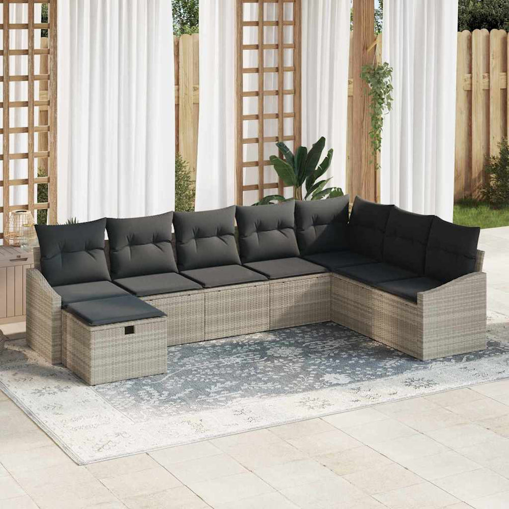 8 dalių sodo sofa su pagalvėlėmis šviesiai pilkos poli ratanas