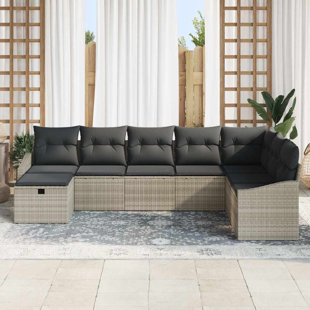 8 dalių sodo sofa su pagalvėlėmis šviesiai pilkos poli ratanas