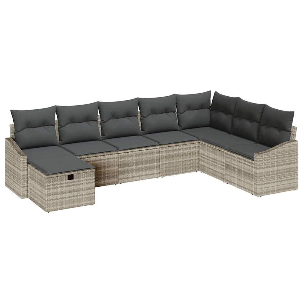 8 dalių sodo sofa su pagalvėlėmis šviesiai pilkos poli ratanas