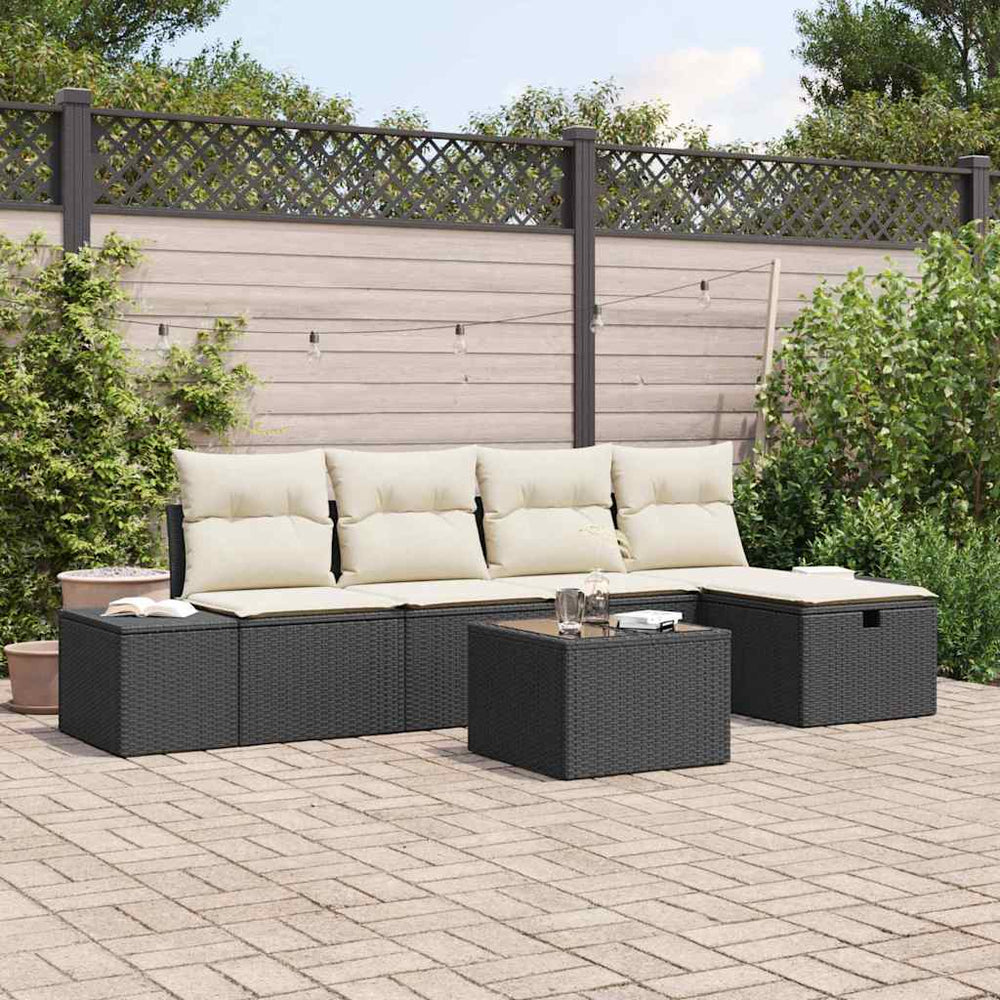 6 dalių Sodo sofa su pagalvėlėmis juoda poli ratanas