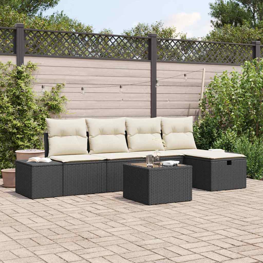 6 dalių Sodo sofa su pagalvėlėmis juoda poli ratanas