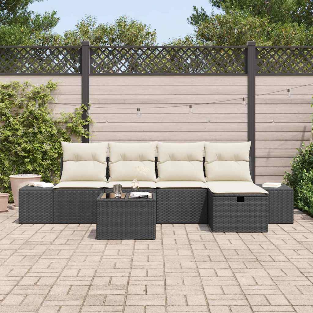 6 dalių Sodo sofa su pagalvėlėmis juoda poli ratanas