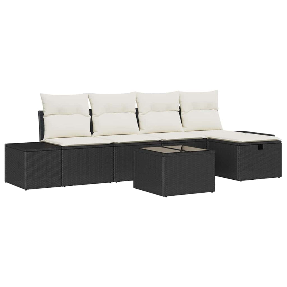 6 dalių Sodo sofa su pagalvėlėmis juoda poli ratanas