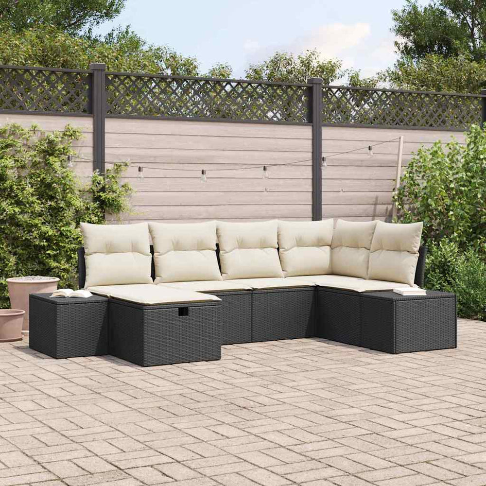 6 dalių sodo sofa komplektas su pagalvėlėmis Juoda Poli ratanas