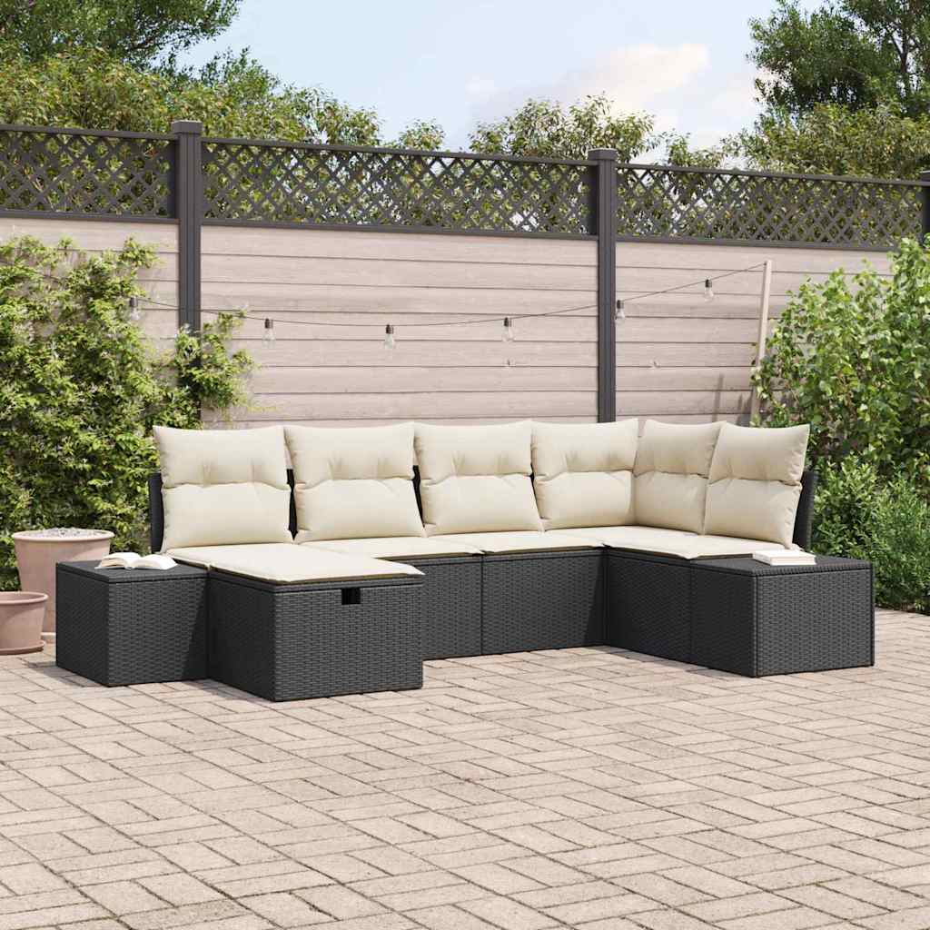 6 dalių sodo sofa komplektas su pagalvėlėmis Juoda Poli ratanas