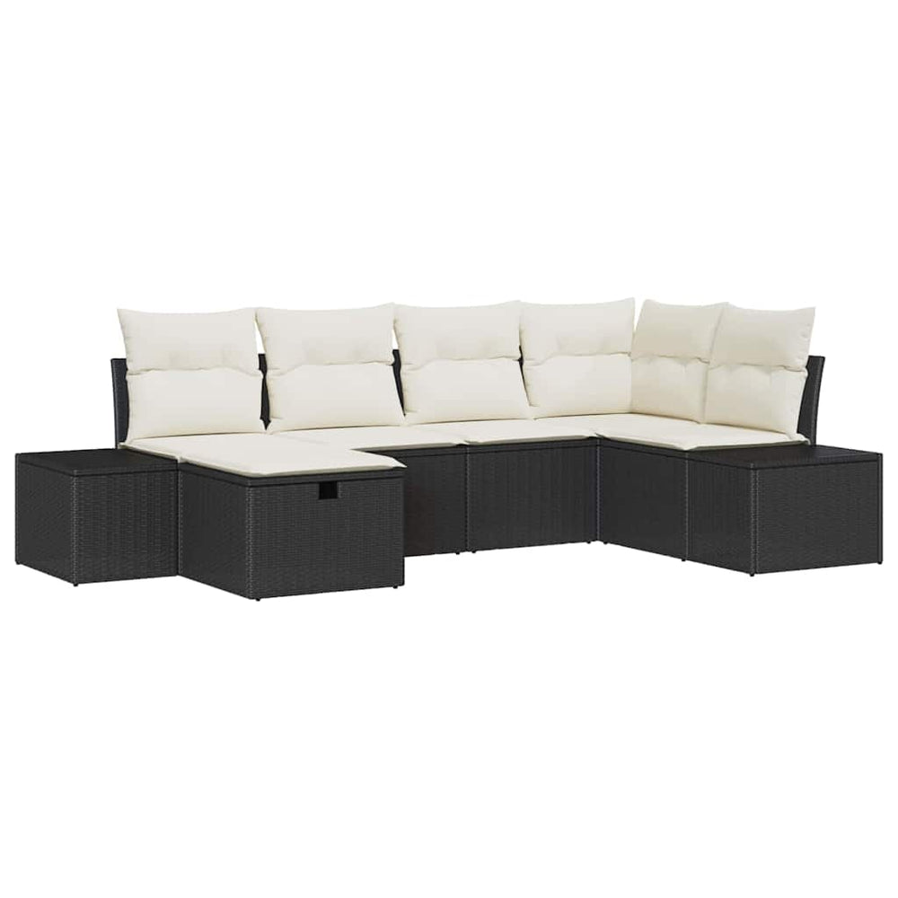 6 dalių sodo sofa komplektas su pagalvėlėmis Juoda Poli ratanas