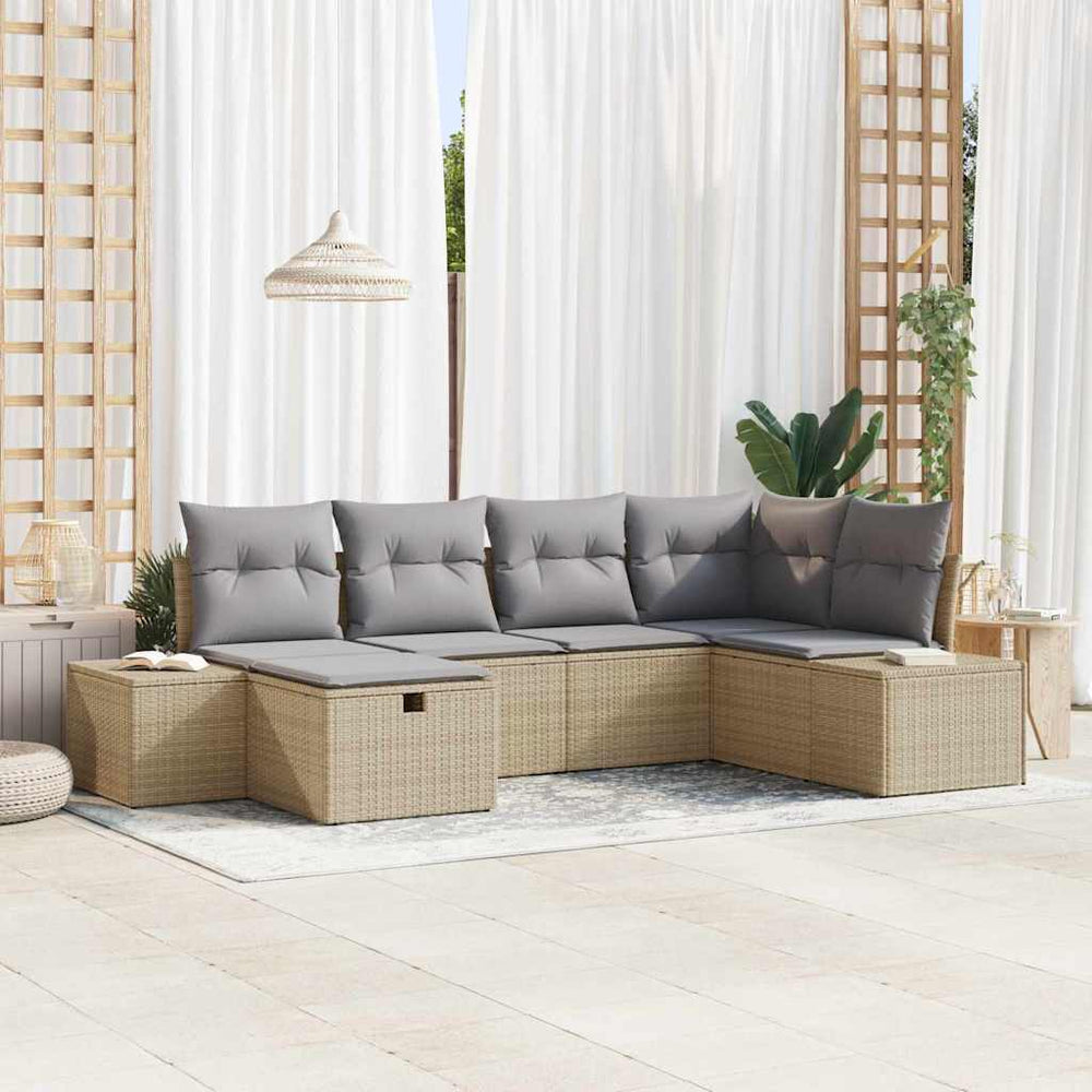 6 Dalių Sodo Sofa Komplektas su Pagalvėlėmis Smėlio Poli Ratanas